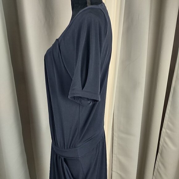 Loft Ann Taylor Navy Cowl Pleated Dress With Pockets Size Small - Picture 3 of 14